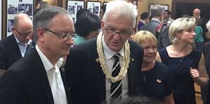 Andreas Stoch mit MP Winfried Kretschmann im Wohnhaus von Mahatma Gandhi in Mumbai, jetzt Gandhi-Museum