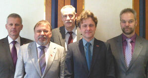 (v.l.) Thomas Knapp MdL, Kurt W. Bickel, AGS-Vorsitzender, Martin Kunzmann, Dr. Frank Mentrup MdL, Ralph Weinprecht